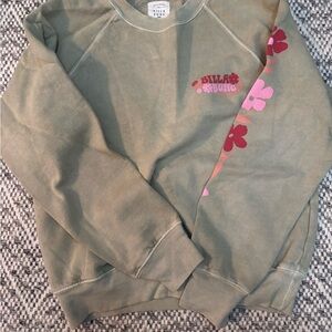 Billabong Olive Sweatshirt with Pink Floral Accents